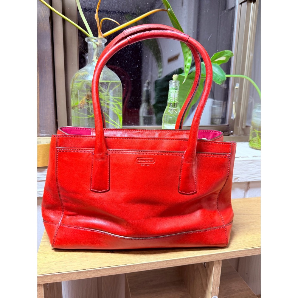 Coach Hampton Legacy Red Leather Satchel Bag 12482 Turnlock Vintage Tote - Picture 3 of 9